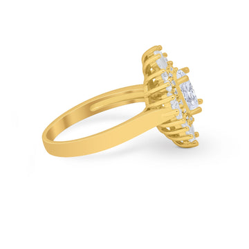 Art Deco Vintage Oval Halo Wedding Ring Yellow Tone, Simulated Cubic Zirconia 925 Sterling Silver